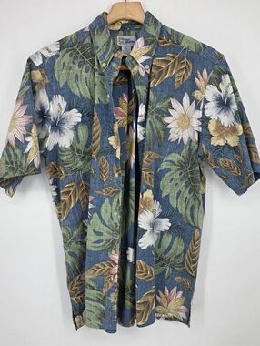 Reyn Spooner Hawaiian Floral Button-Up Shirt Size L Blue/Green Multi.